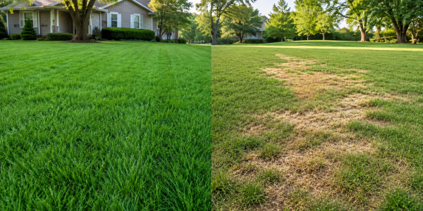 a before an after image of a lawn